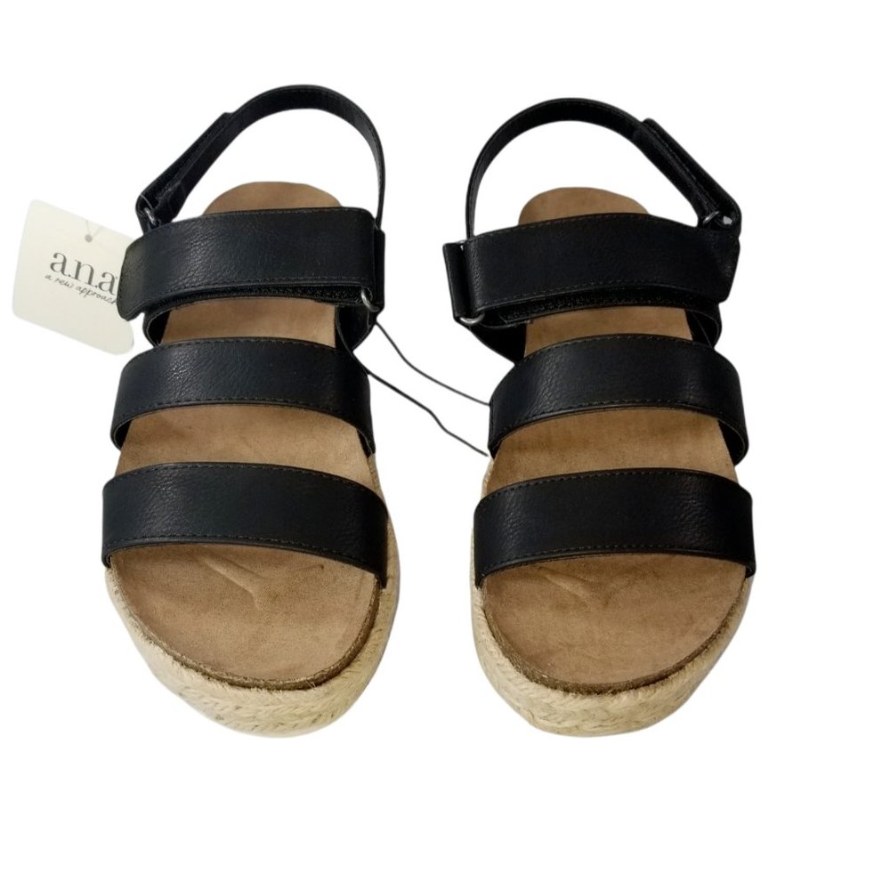 A.N.A Women Eliza Wedge Sandals Carmine Black 8.5 M